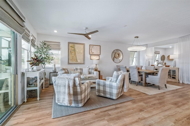 100 Las Casitas Blvd, Palm Coast, FL 32137 - living area featuring plenty of natural light, light wood-style floors, ceiling fan, and recessed lighting