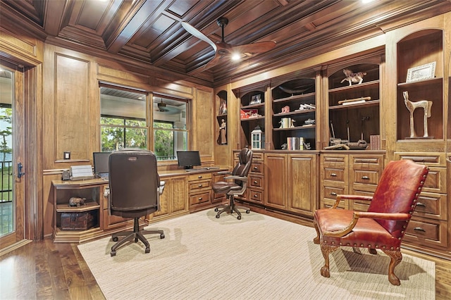 140 Monterey Bay Ln, Green Cove Springs, FL 32043 - office with wooden ceiling, wood walls, crown molding, healthy amount of natural light, and built in shelves