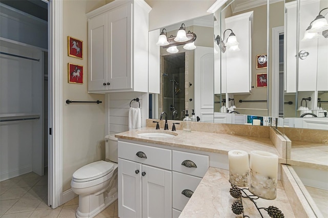 140 Monterey Bay Ln, Green Cove Springs, FL 32043 - bathroom featuring vanity, an enclosed shower, toilet, and tile patterned flooring
