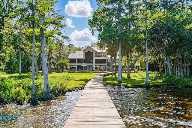 140 Monterey Bay Ln, Green Cove Springs, FL 32043 - dock area with a yard and a water view