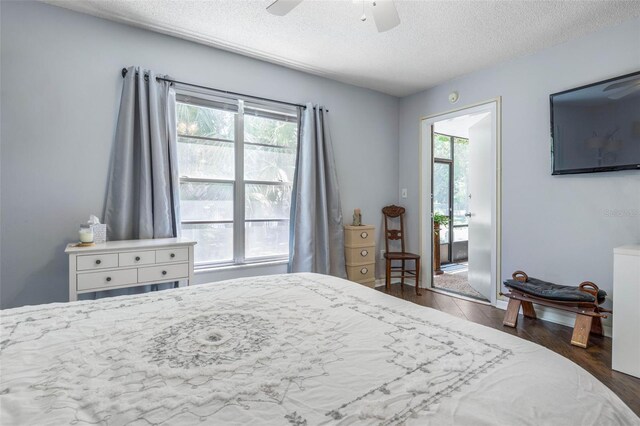 640 N Nova Rd Unit 117, Ormond Beach, FL 32174 - bedroom featuring a textured ceiling, wood finished floors, and a ceiling fan