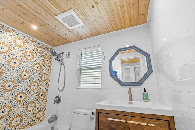129 Dundee Rd, Daytona Beach, FL 32118 - full bathroom with vanity, wooden ceiling, tile walls, tub / shower combination, and toilet