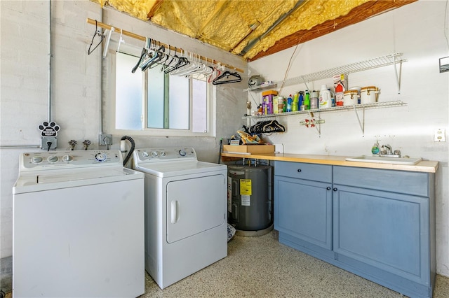 129 Dundee Rd, Daytona Beach, FL 32118 - laundry area featuring water heater, washing machine and dryer, and cabinet space