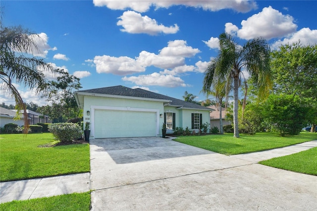775 Blackmoor Gate Ln, Saint Augustine, FL 32084 - ranch-style house with concrete driveway, a front yard, an attached garage, and stucco siding
