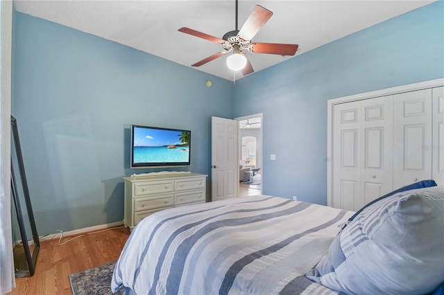 775 Blackmoor Gate Ln, Saint Augustine, FL 32084 - bedroom featuring light wood finished floors, a closet, ceiling fan, and baseboards