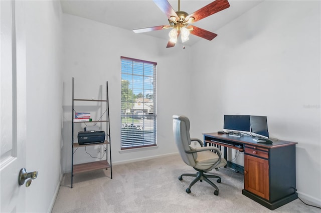 775 Blackmoor Gate Ln, Saint Augustine, FL 32084 - office area with ceiling fan, light carpet, and baseboards