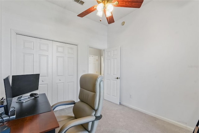 775 Blackmoor Gate Ln, Saint Augustine, FL 32084 - office area featuring ceiling fan, carpet flooring, and baseboards