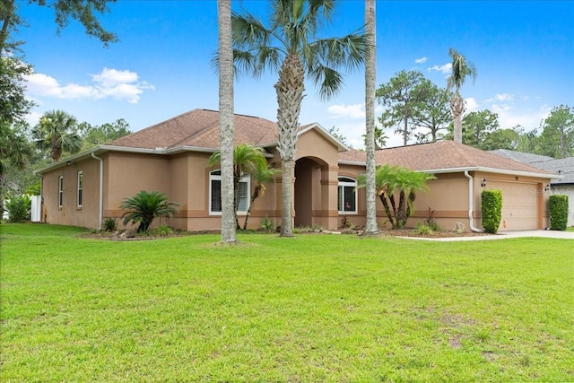 58 Slocum Path, Palm Coast, FL 32164 - single story home with stucco siding, a garage, a front yard, and driveway