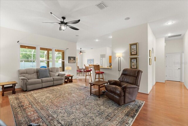 58 Slocum Path, Palm Coast, FL 32164 - living area with ceiling fan, light wood-style floors, baseboards, and recessed lighting