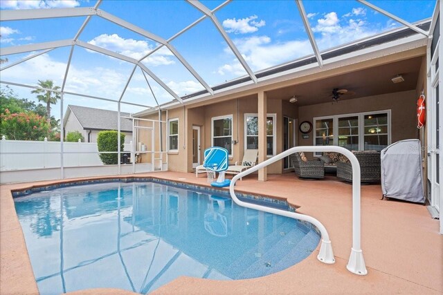 58 Slocum Path, Palm Coast, FL 32164 - view of swimming pool with a patio area, ceiling fan, and a lanai