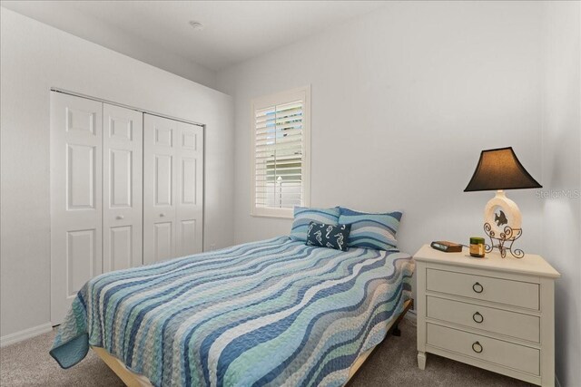 58 Slocum Path, Palm Coast, FL 32164 - bedroom featuring dark carpet, a closet, and baseboards