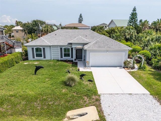 45 Atlantic Dr, Palm Coast, FL 32137 - ranch-style home featuring an attached garage, concrete driveway, a front yard, and roof with shingles