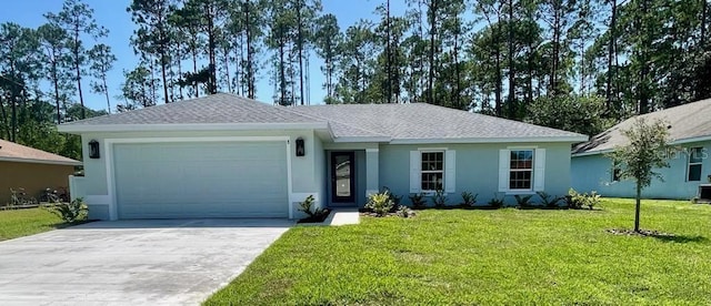 8 Red Top Ln, Palm Coast, FL 32164 - single story home with an attached garage, driveway, a front yard, stucco siding, and roof with shingles