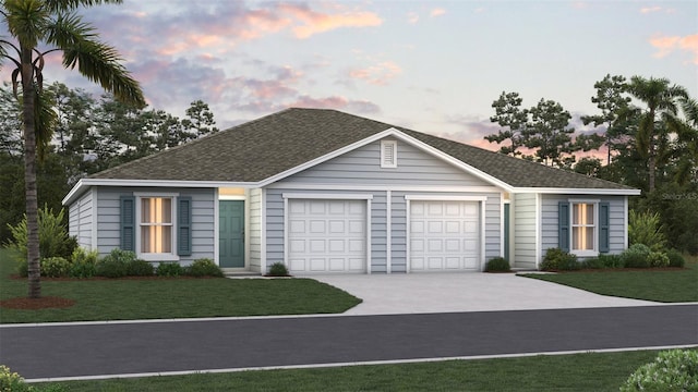 115 Wellwood Ln Unit A, Palm Coast, FL 32164 - ranch-style home featuring an attached garage, concrete driveway, a yard, and roof with shingles