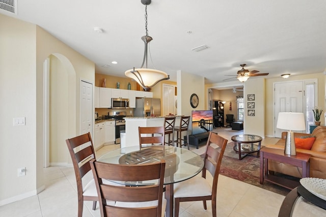 300 Via Castilla Unit 103, Saint Augustine, FL 32095 - dining area with ceiling fan, light tile patterned floors, baseboards, and recessed lighting