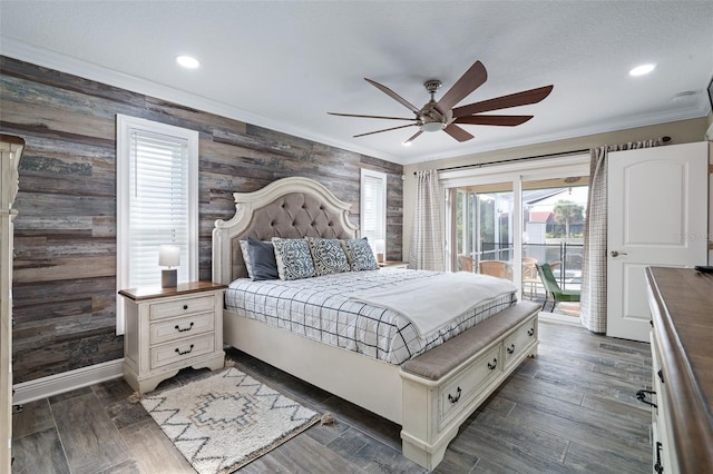7 Fleming Ct, Palm Coast, FL 32137 - bedroom featuring ornamental molding, access to exterior, baseboards, recessed lighting, and ceiling fan