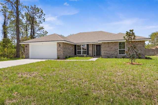 6 Squanto Pl, Palm Coast, FL 32164 - single story home featuring a garage, driveway, a front lawn, and brick siding