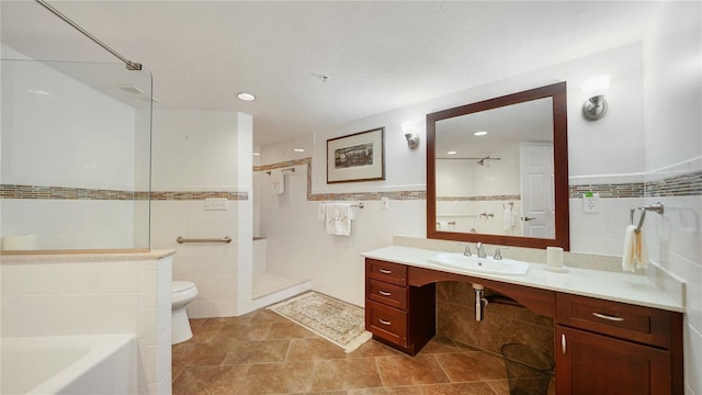 1 John Anderson Dr Unit 2180, Ormond Beach, FL 32176 - full bathroom with tile walls, tiled shower, toilet, a tub, and vanity