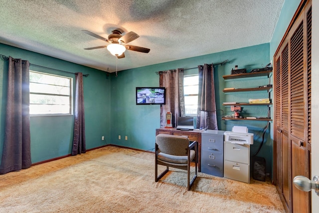 35 Whippoorwill Ln, Ormond Beach, FL 32174 - carpeted office space with ceiling fan, a textured ceiling, and baseboards