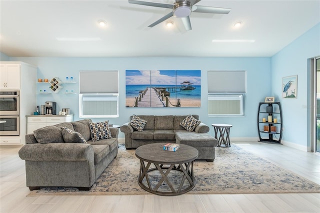 11 Tideway Trl, Palm Coast, FL 32137 - living room with a ceiling fan, recessed lighting, baseboards, and wood finished floors