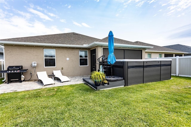 11 Tideway Trl, Palm Coast, FL 32137 - rear view of house with a patio area, stucco siding, a hot tub, and roof with shingles