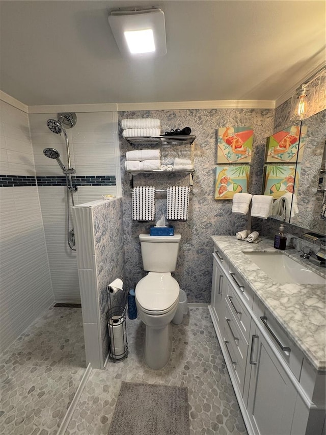 1233 S Atlantic Ave Unit 3070, Daytona Beach, FL 32118 - full bath with vanity, tiled shower, toilet, and tile patterned flooring