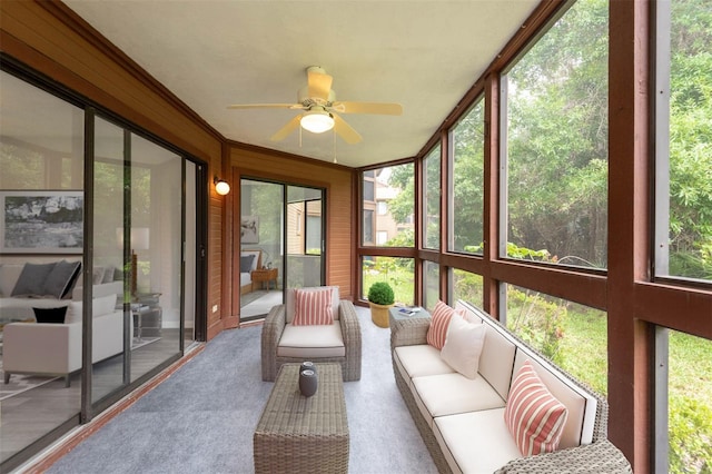 13 Hembury Ln, Palm Coast, FL 32137 - sunroom with ceiling fan, an outdoor hangout area, and healthy amount of natural light