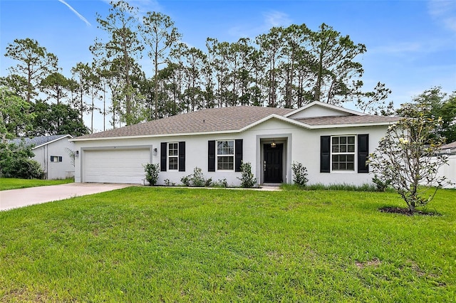 24 Beacon Mill Ln, Palm Coast, FL 32137 - ranch-style home featuring stucco siding, concrete driveway, an attached garage, and a front yard