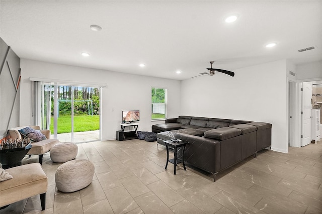 24 Beacon Mill Ln, Palm Coast, FL 32137 - living area featuring healthy amount of natural light, recessed lighting, and ceiling fan