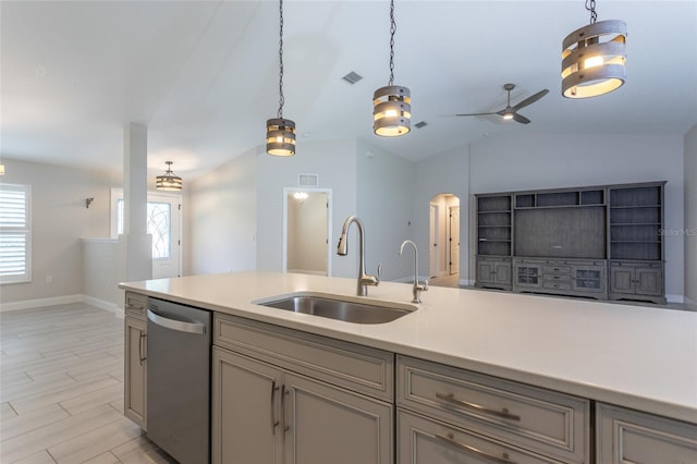 127 Wynnfield Dr, Palm Coast, FL 32164 - kitchen with dishwasher, a sink, light countertops, pendant lighting, and open floor plan