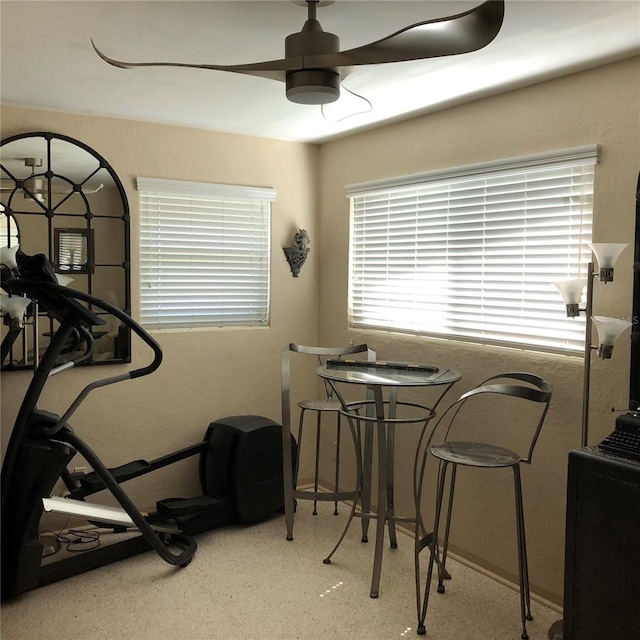 33 Camellia Dr, Ormond Beach, FL 32176 - exercise area with ceiling fan and baseboards