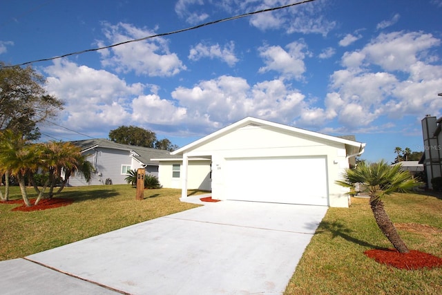 19 Cedarfield Ct, Palm Coast, FL 32137 - ranch-style house with a front yard, a garage, and concrete driveway