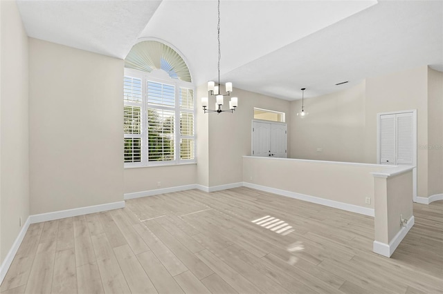 38 Kingsley Cir, Ormond Beach, FL 32174 - unfurnished dining area with light wood-type flooring, a chandelier, and baseboards