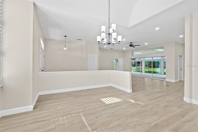 38 Kingsley Cir, Ormond Beach, FL 32174 - empty room with a chandelier, recessed lighting, baseboards, light wood-style flooring, and a ceiling fan