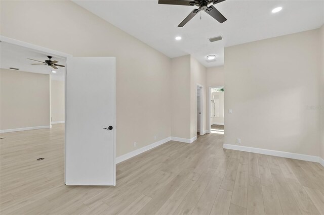 38 Kingsley Cir, Ormond Beach, FL 32174 - empty room featuring ceiling fan, light wood finished floors, baseboards, and recessed lighting
