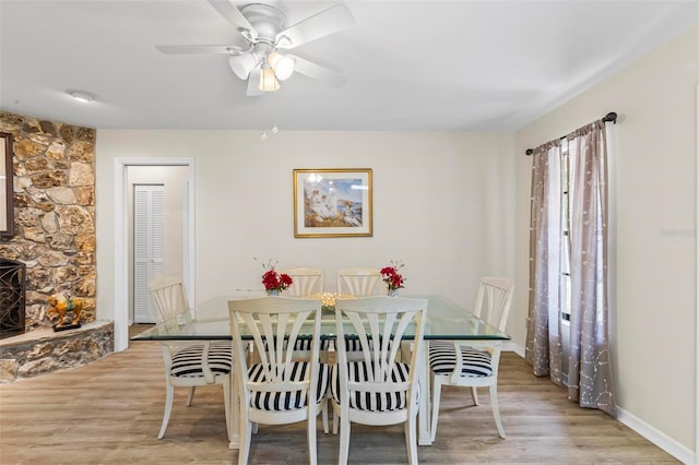 179 Frankford Ln, Palm Coast, FL 32137 - dining area featuring light wood-style floors, ceiling fan, and baseboards