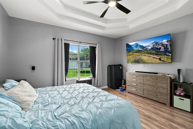 4 Seathorn Path, Palm Coast, FL 32164 - bedroom with a tray ceiling, light wood-type flooring, and ceiling fan