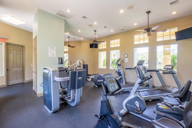 1400 Canopy Walk Ln Unit 1413, Palm Coast, FL 32137 - exercise room featuring a ceiling fan and recessed lighting
