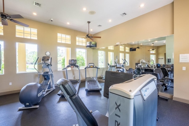 1400 Canopy Walk Ln Unit 1413, Palm Coast, FL 32137 - gym featuring a ceiling fan, healthy amount of natural light, and recessed lighting
