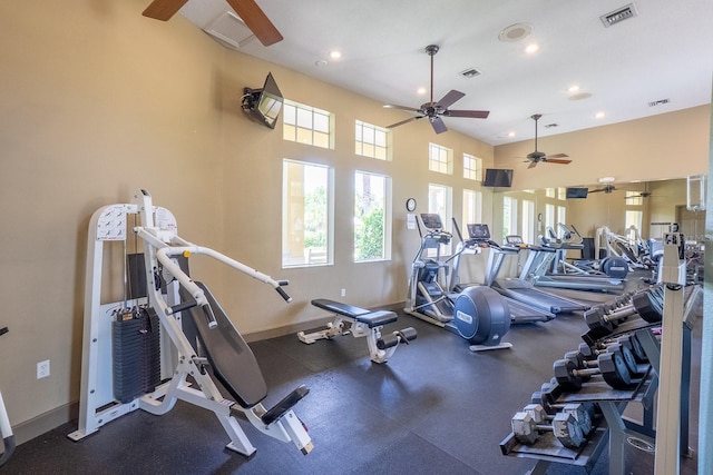 1400 Canopy Walk Ln Unit 1413, Palm Coast, FL 32137 - workout area with ceiling fan, healthy amount of natural light, and recessed lighting