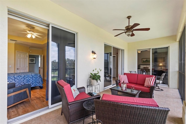 200 Riverfront Dr Unit D302, Palm Coast, FL 32137 - view of patio / terrace with outdoor lounge area and ceiling fan