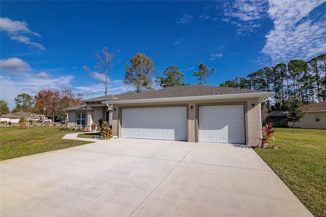15 Raleigh Dr, Palm Coast, FL 32164 - ranch-style house with stucco siding, a front yard, and concrete driveway