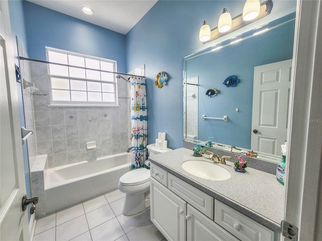 101 Covington Ln, Palm Coast, FL 32137 - bathroom featuring tile patterned flooring, shower / tub combo with curtain, toilet, and vanity