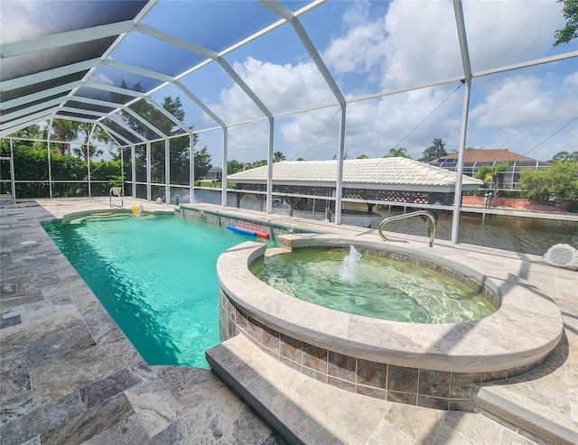 101 Covington Ln, Palm Coast, FL 32137 - view of swimming pool featuring a pool with connected hot tub, a patio area, and glass enclosure
