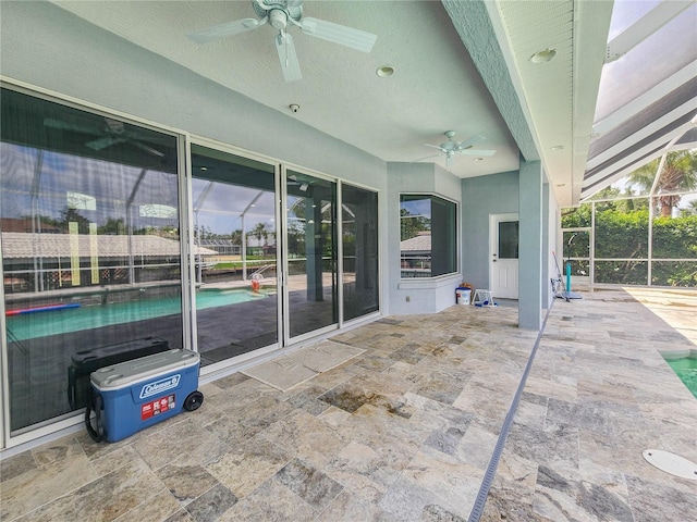 101 Covington Ln, Palm Coast, FL 32137 - view of patio featuring a ceiling fan, an outdoor pool, and glass enclosure