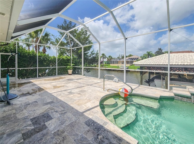 101 Covington Ln, Palm Coast, FL 32137 - swimming pool featuring a patio, a water view, and a lanai