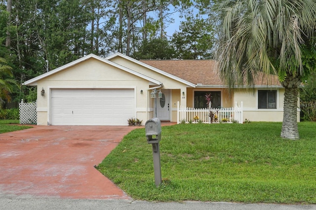 131 Boulder Rock Dr, Palm Coast, FL 32137 - ranch-style house featuring stucco siding, driveway, a garage, and a front yard
