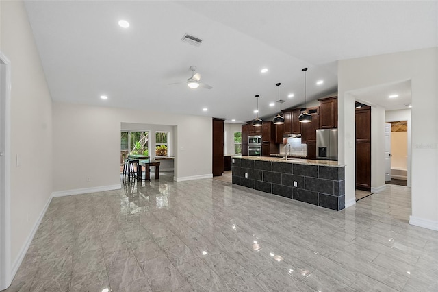 7 Zeolite Pl, Palm Coast, FL 32164 - living area featuring a ceiling fan, vaulted ceiling, and recessed lighting