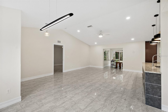 7 Zeolite Pl, Palm Coast, FL 32164 - living area featuring ceiling fan, lofted ceiling, and recessed lighting