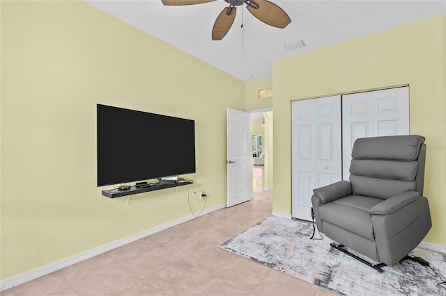 34 Raintree Cir, Palm Coast, FL 32164 - sitting room featuring a ceiling fan and light tile patterned flooring